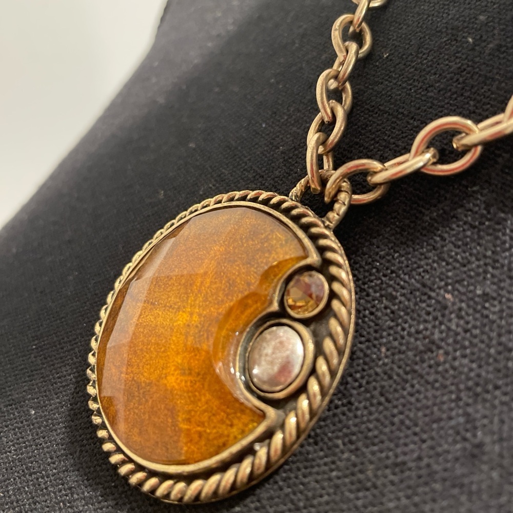 Handcrafted Burnished Gold 3D Pendant Necklace Artsy Retro
